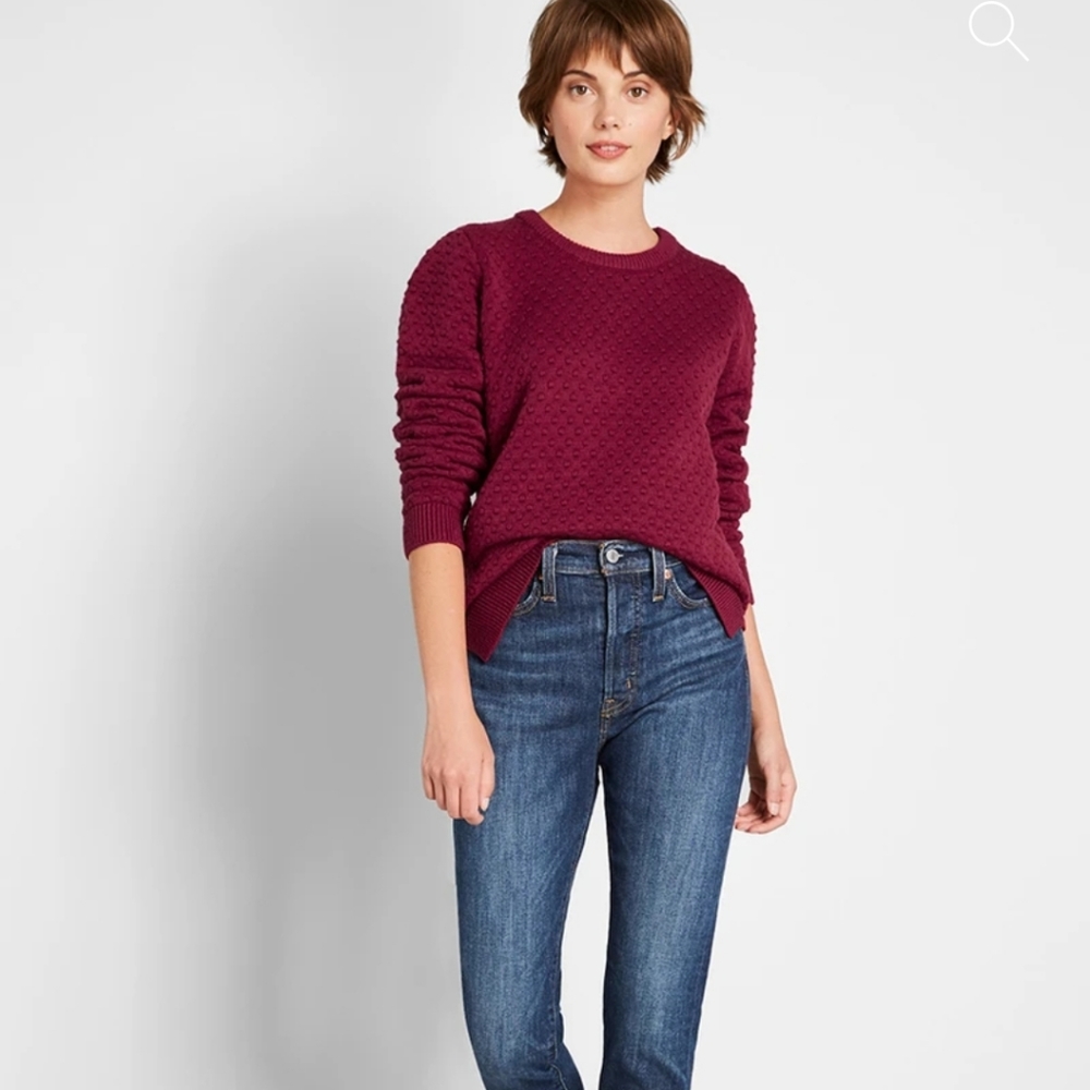 Modcloth Excellent Example Textured Burgandy Knit Crew Neck Pullover Sweater